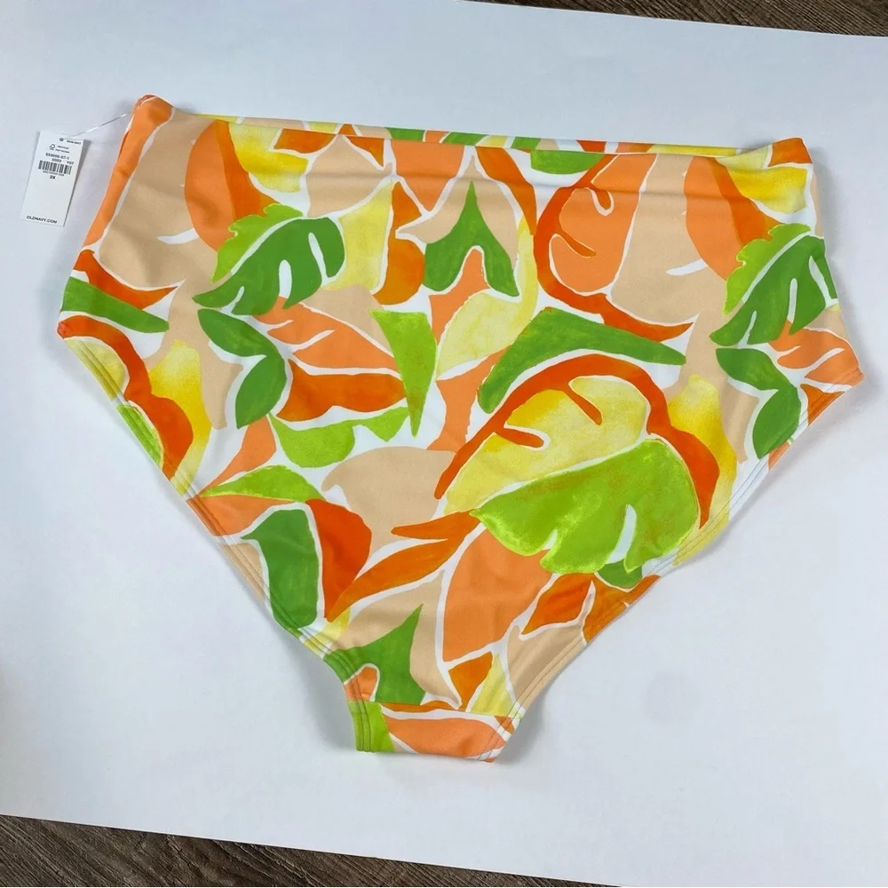 Old Navy Bikini Swim Bottoms Women XXL White Colorful Tropical High Rise Beachy